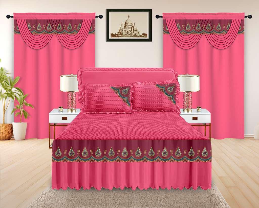 LILIANNA Embroidered 5-Piece Bed Skirt and Curtain Set
