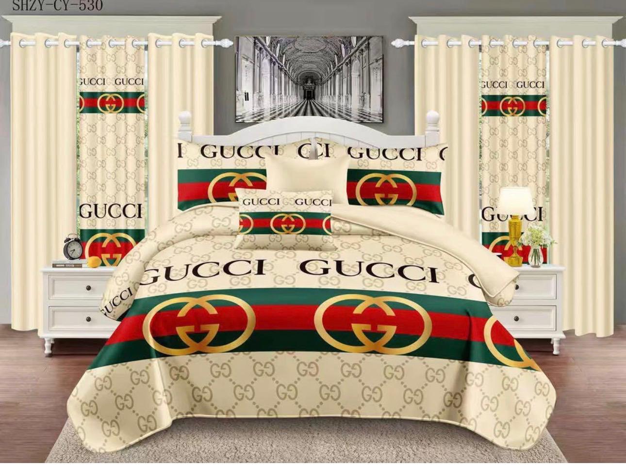 Cream Designer-Inspired 9-Piece Bedding and Curtain Set
