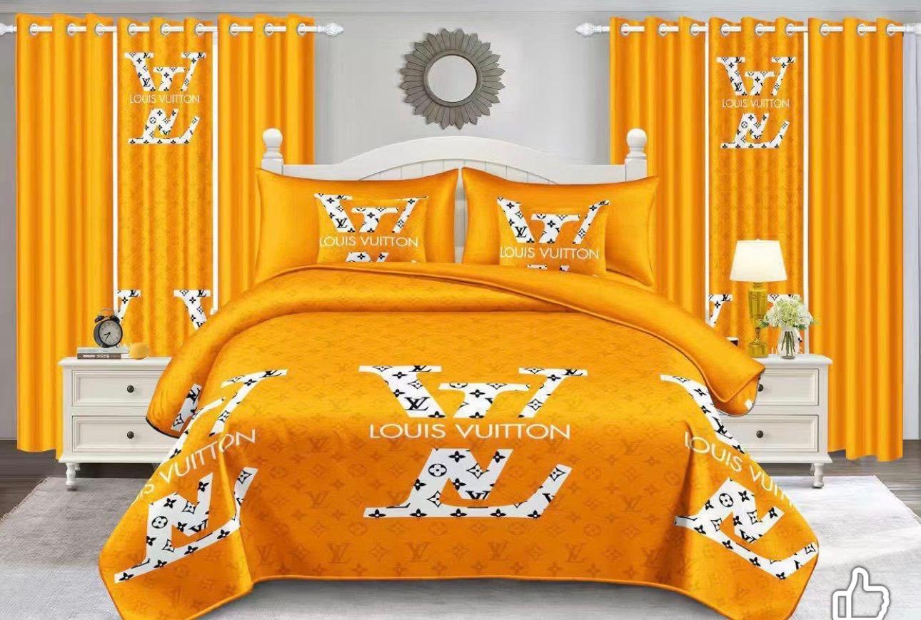 Orange Designer-Inspired 9-Piece Bedding and Curtain Set