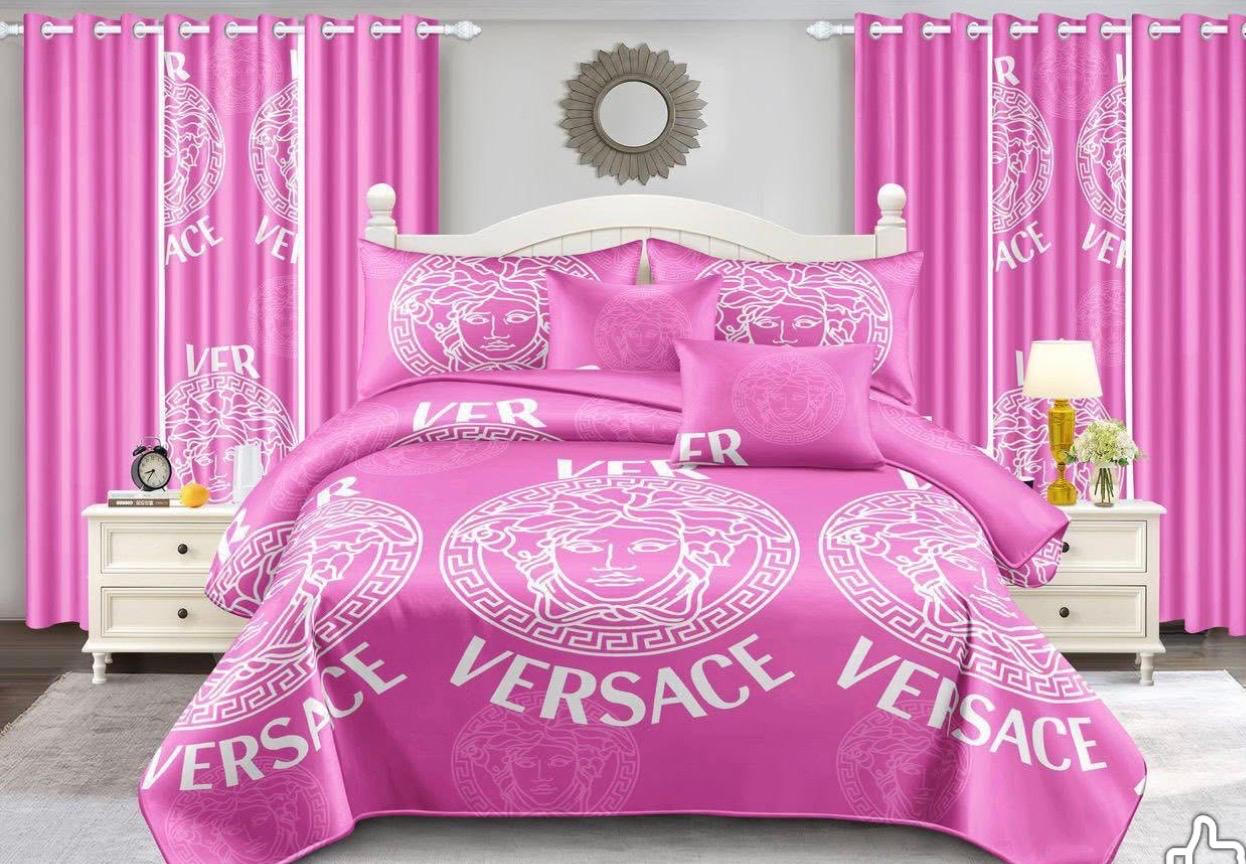 Pink Designer-Inspired 9-Piece Bedding and Curtain Set