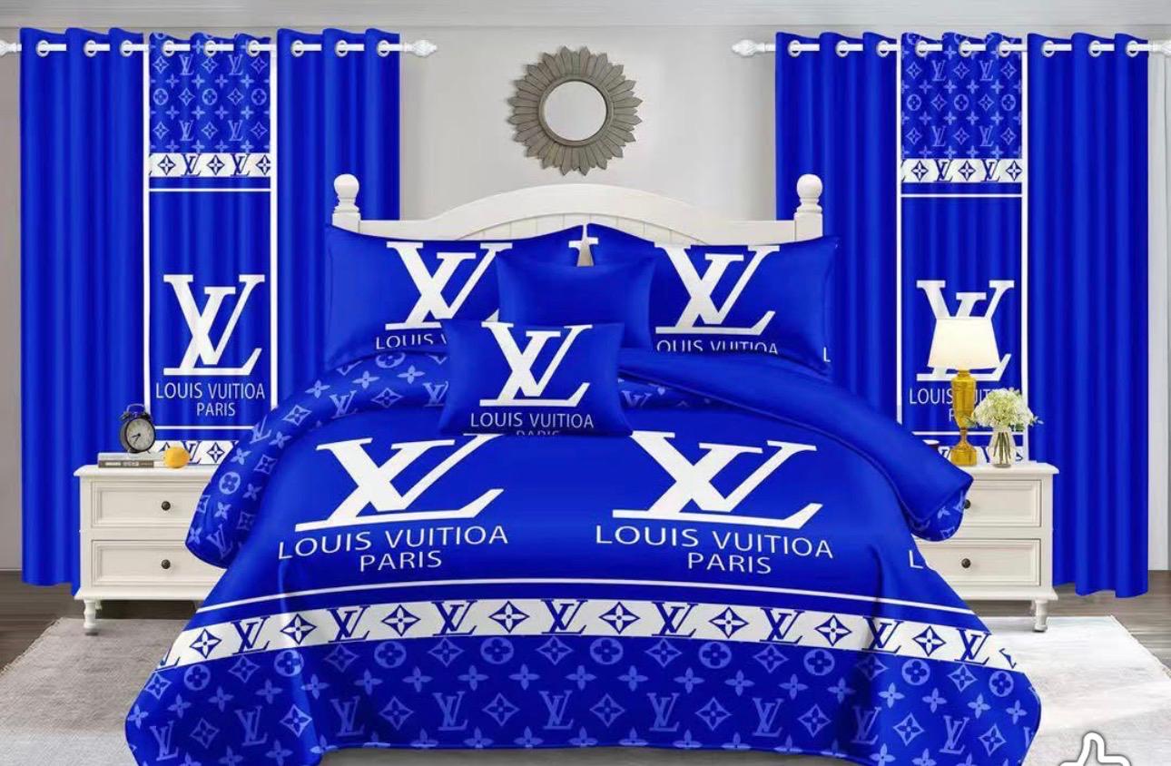 Royal Blue Designer-Inspired 9-Piece Bedding and Curtain Set