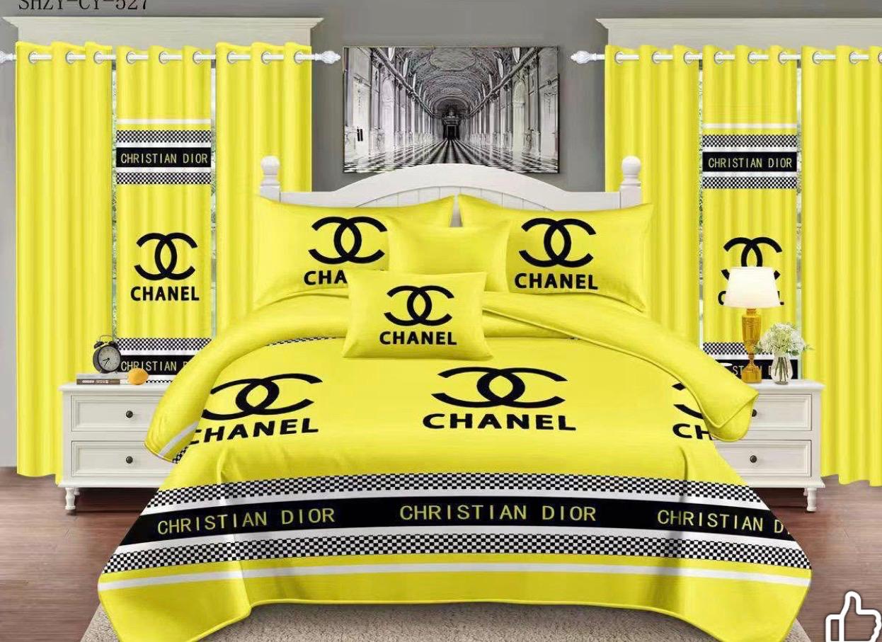 Yellow Designer-Inspired 9-Piece Bedding and Curtain Set